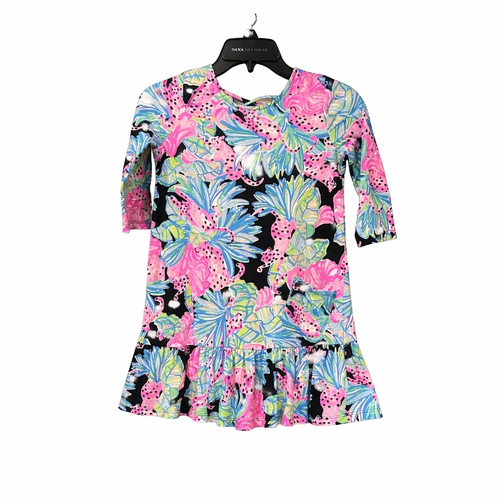 Lilly Pulitzer Girls Mini Jena Dress Onyx Jaguar Jungle Size L 8-10